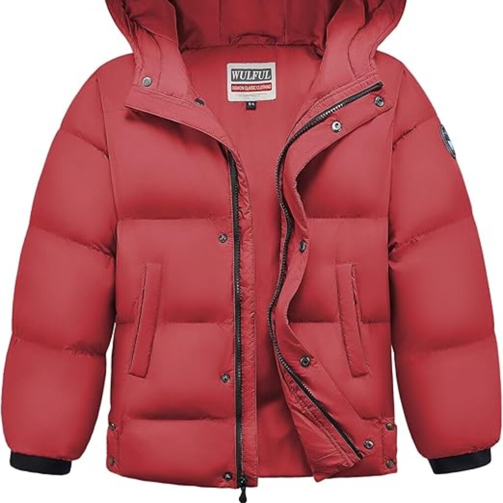 NEW WULFUL Kids Boy's Winter Coat Hooded Puffer Red 9-10